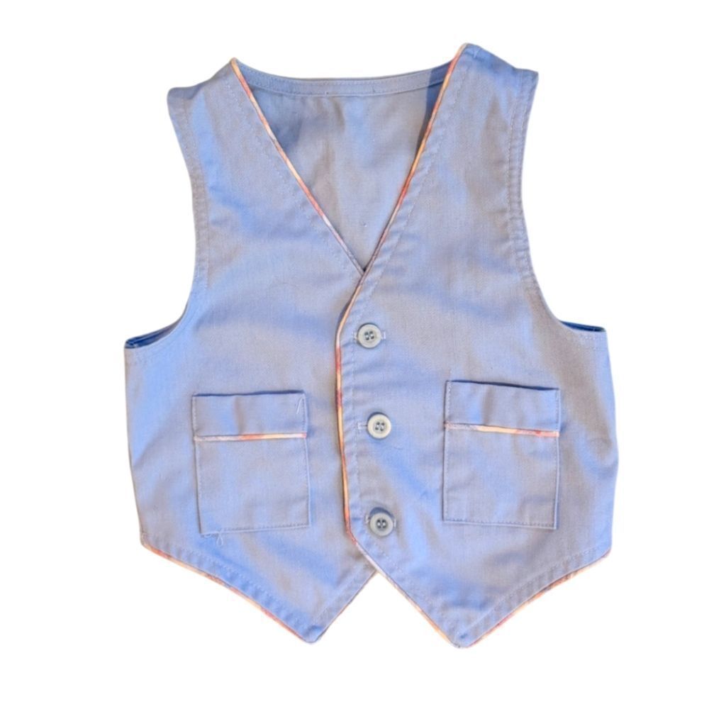 Boys vintage blue & plaid trim vest size 3T pastel Easter